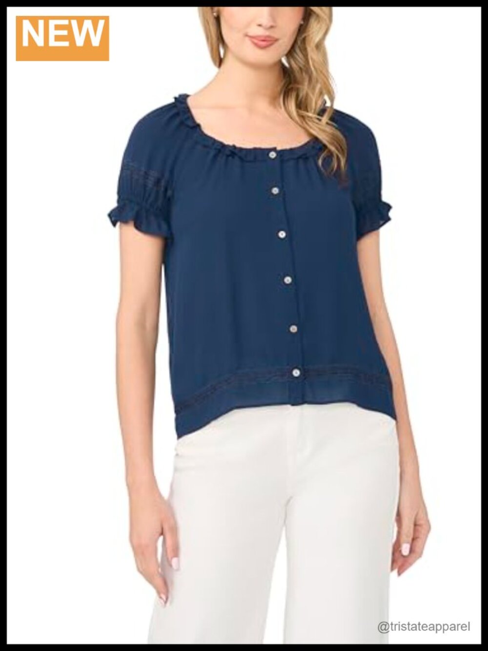 Wide Ruffle Neck Button Front Blouse